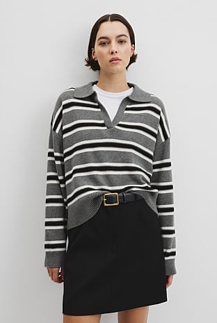 Australian Cotton Blend Stripe Knit Polo