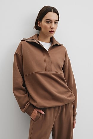 Australian Cotton Zip Neck Placket Sweat
