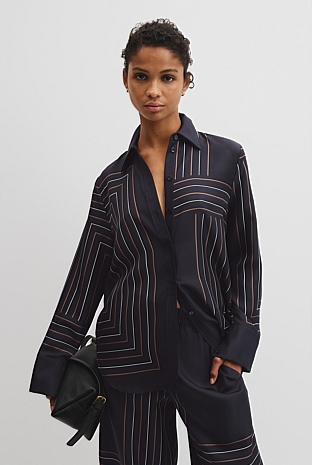 Print Long Sleeve Washable Silk Shirt