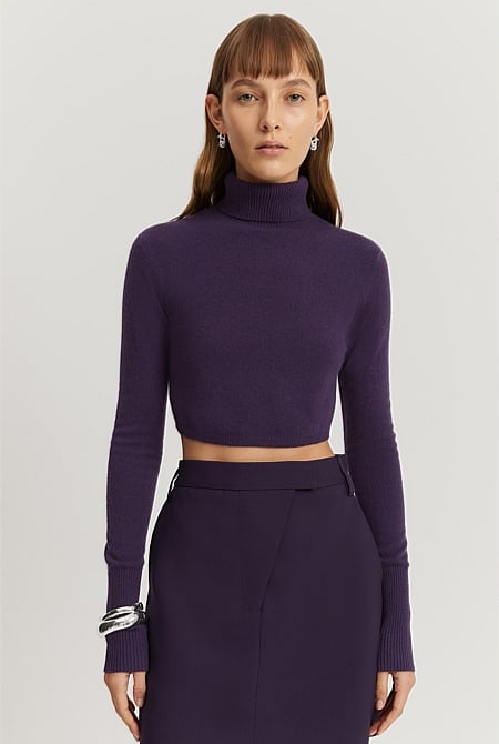 Cashmere Blend Cropped Roll Neck Knit
