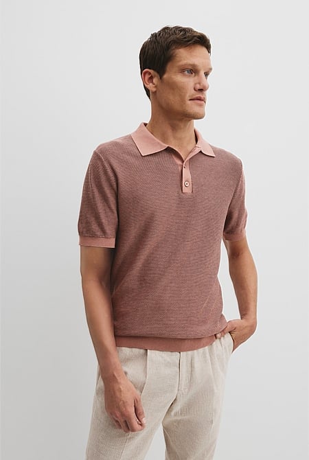 Cotton Silk Textured Knit Polo