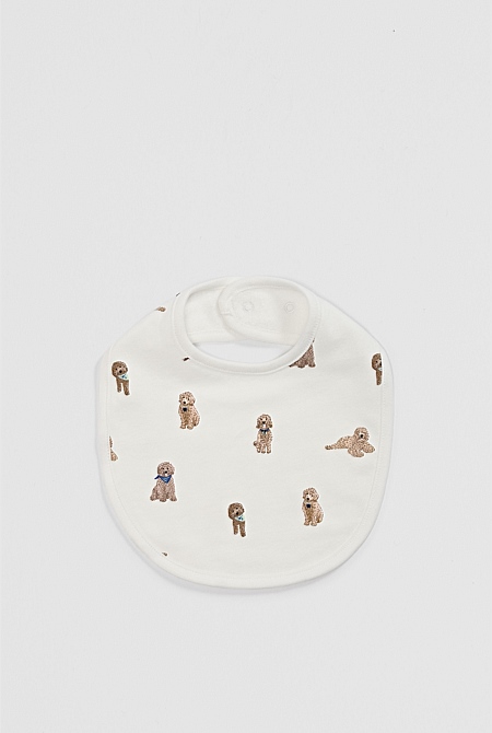 Organically Grown Cotton Puppy Print Bib