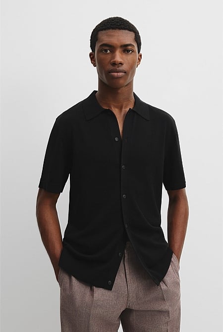 Cotton Silk Button-Through Knit Shirt