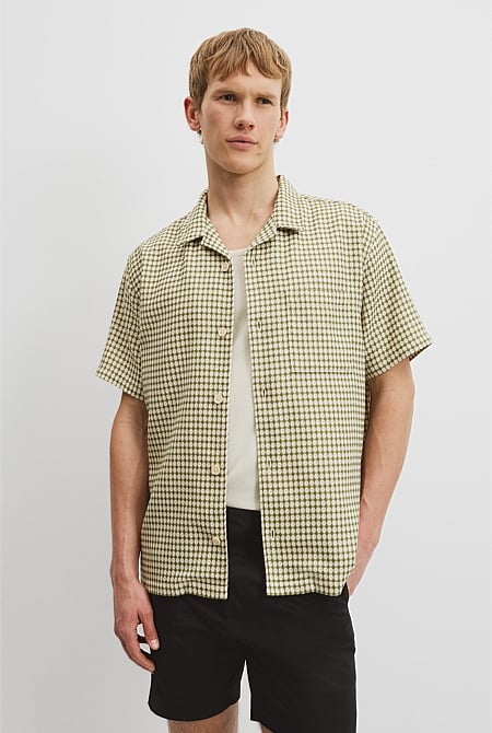 Short Sleeve Cotton Textured Check Shirt