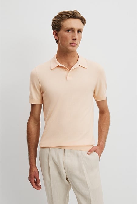 Cotton Silk Button Knit Polo