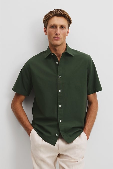 Relaxed Fit Good Earth Cotton Short Sleeve Oxford Shirt