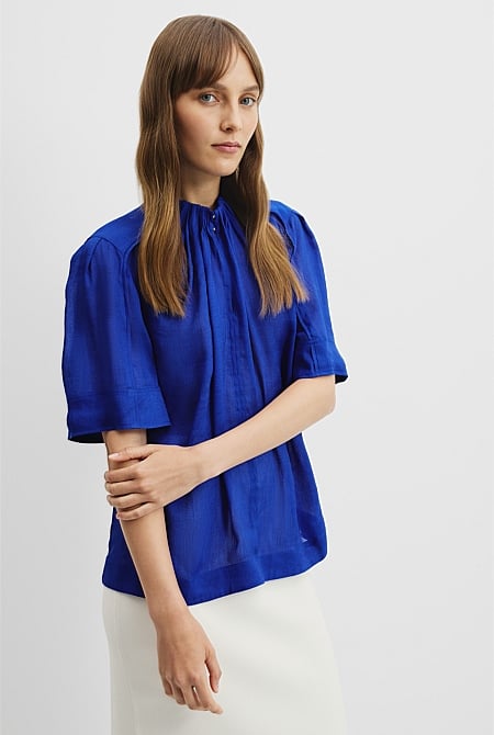 Gathered Short Sleeve Blouse