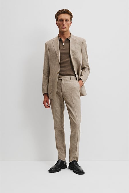 Tapered Fit Linen Cotton Textured Pant