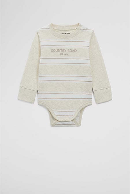 Organically Grown Cotton Spliced Logo Long Sleeve Bodysuit