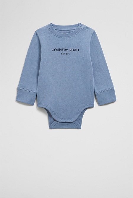 Organically Grown Cotton Contrast Logo Long Sleeve Bodysuit