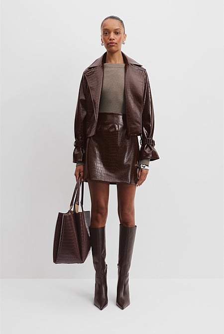 Croc-Embossed Mini Skirt