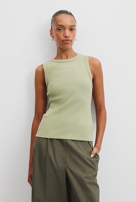 Australian Cotton Blend High Neck Rib Tank