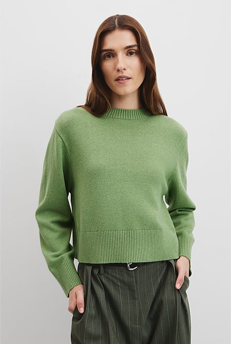 Organically Grown Cotton Blend Crop Crew Neck Knit