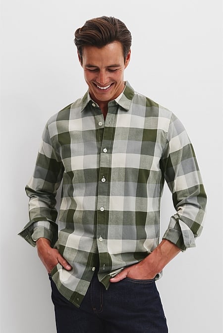 Regular Fit Good Earth Cotton Flannel Check Shirt