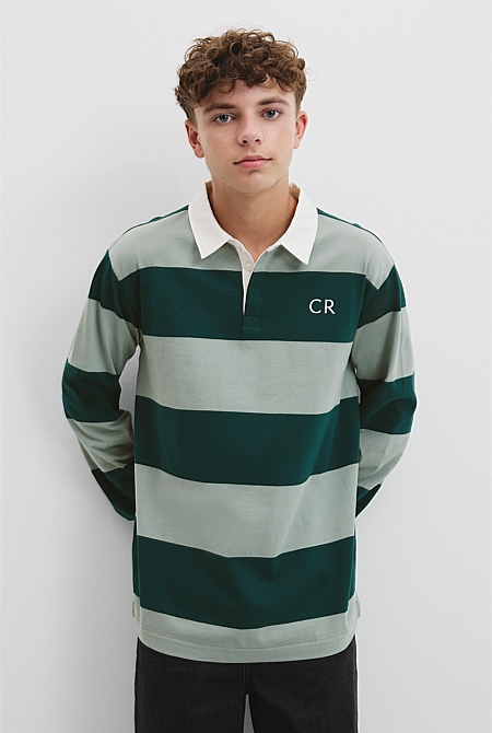 Teen Recycled Cotton Blend Long Sleeve Stripe Rugby T-Shirt
