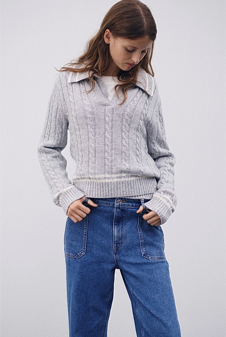 Teen Cable Polo Knit