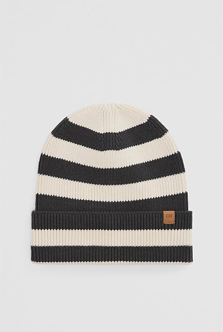 Organically Grown Cotton Blend Stripe Knit Beanie