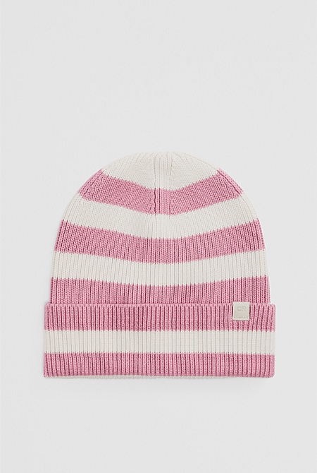 Organically Grown Cotton Blend Stripe Knit Beanie