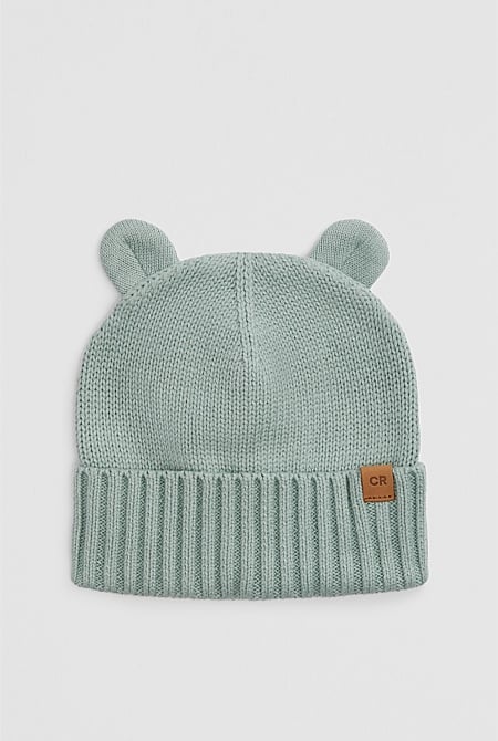 Organically Grown Cotton Blend Bear Knit Beanie