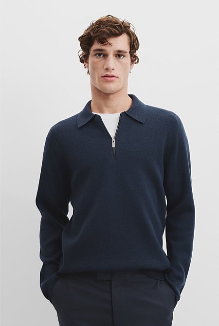Boiled Australian Wool Zip Polo