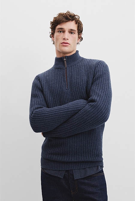 Textured Wool Half Zip Knit