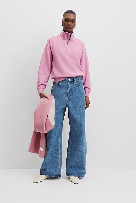 Australian Cotton Logo Neck Zip Sweat