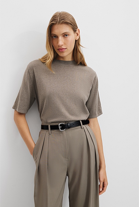 Organically Grown Cotton Cashmere Blend Knit T-Shirt