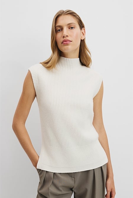 Organically Grown Cotton Blend Roll Neck Knit Vest