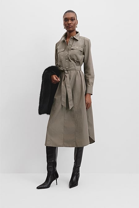 Belted Cotton Midi Dress