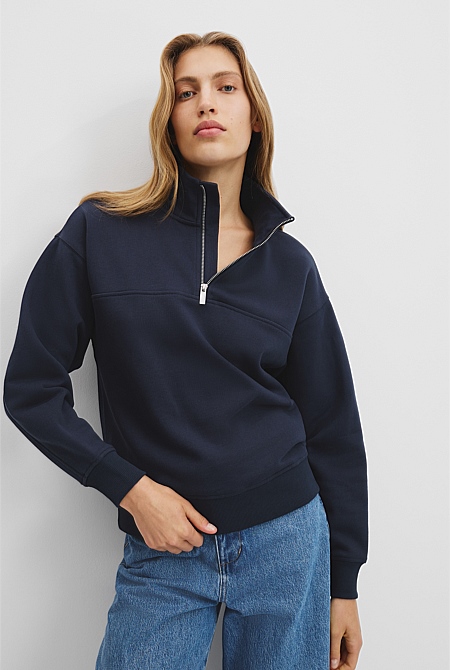 Australian Cotton Logo Neck Zip Sweat