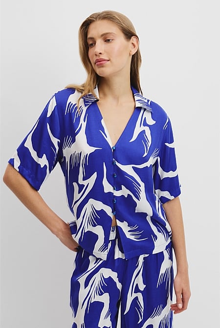 Print Cupro Button Top