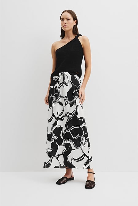 Organically Grown Linen Printed Column Skirt