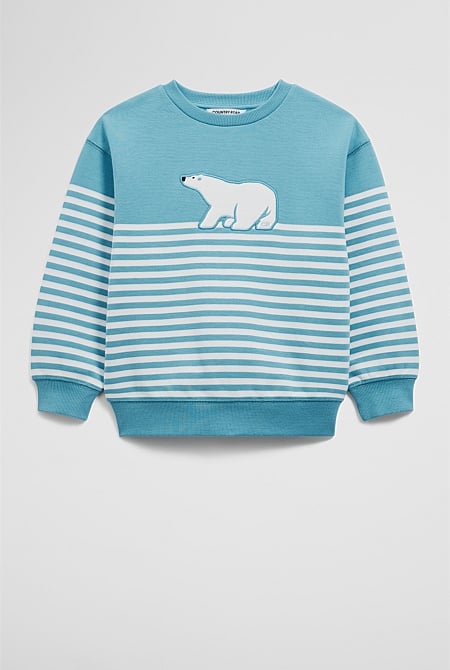 Organically Grown Cotton Stripe Polar Bear Sweat