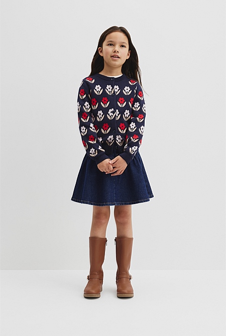 Organically Grown Cotton Jacquard Knit Cardigan