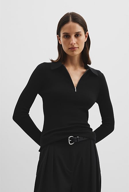 Wool Silk Collared Knit
