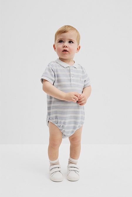 Organically Grown Cotton Stripe Polo Bodysuit
