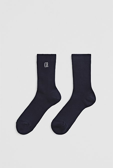 Australian Cotton Blend CR Ribbed Three Quarter Crew Sock