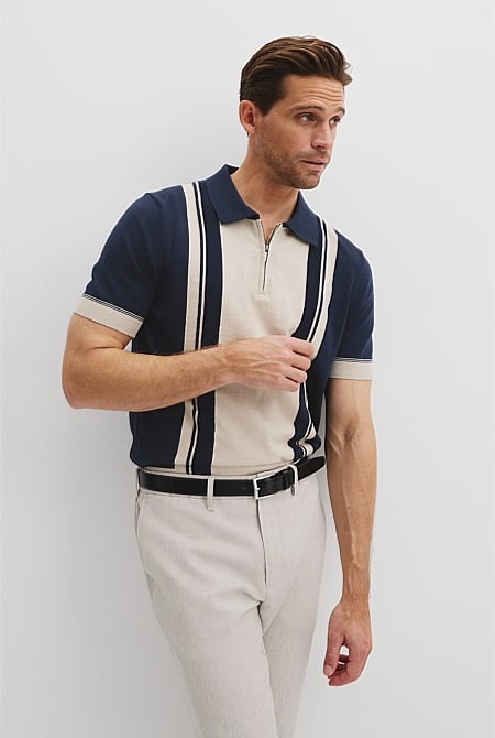 Australian Cotton Panel Zip Polo