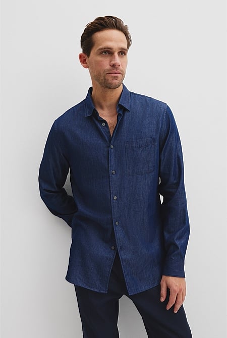Slim Fit Cotton Tencel Chambray Shirt