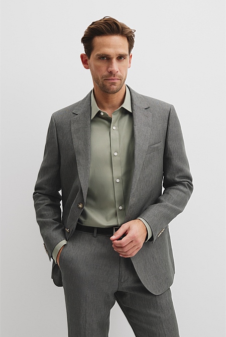 Regular Fit Linen Single Breasted Jacket