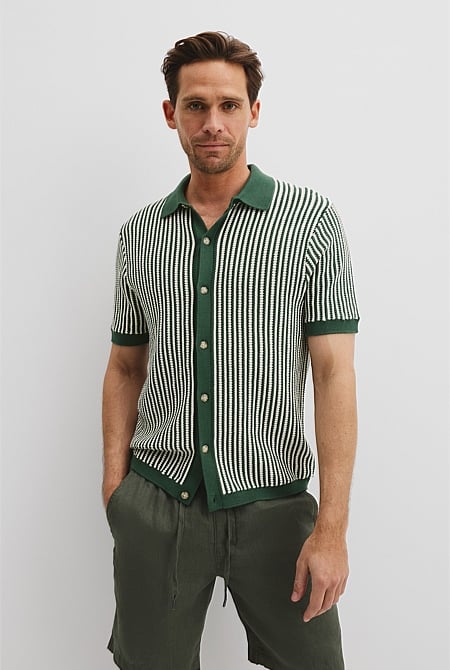 Australian Cotton Blend Short Sleeve Border Stripe Knit Shirt