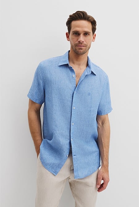 Regular Fit Organically Grown Delave Linen Short Sleeve Shirt