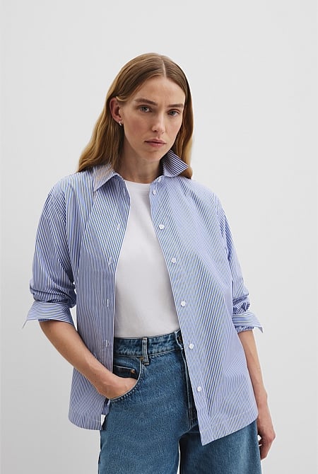 Organically Grown Cotton Stripe Poplin Shirt
