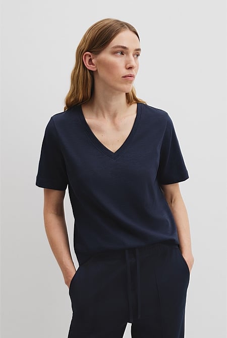 Australian Good Earth Cotton Short Sleeve V-Neck Neck T-Shirt