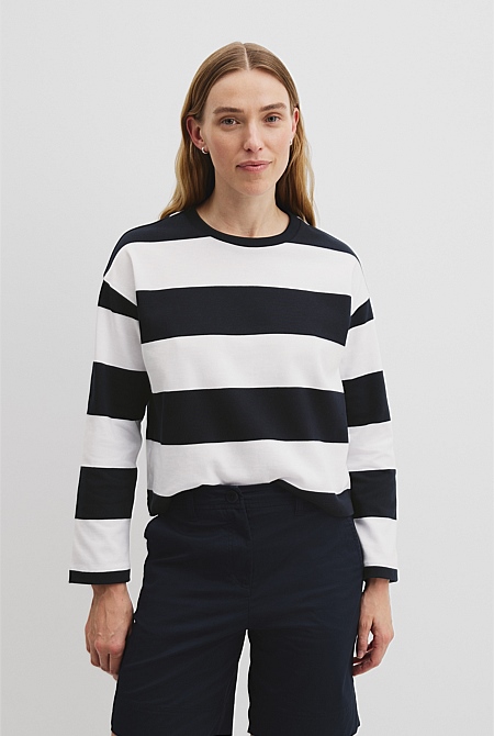 Australian Cotton Stripe Crew Long Sleeve T-Shirt