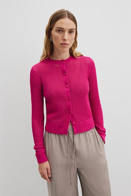 Organically Grown Cotton Linen Open Mesh Knit Cardigan