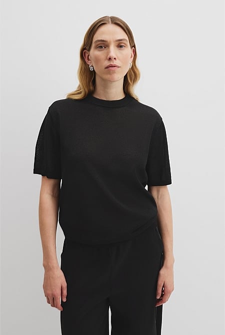 Fine Mesh Knit T-Shirt