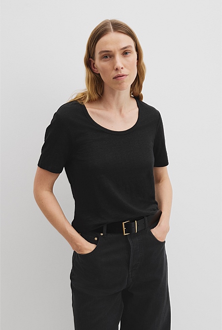 Linen Scoop Neck T-Shirt