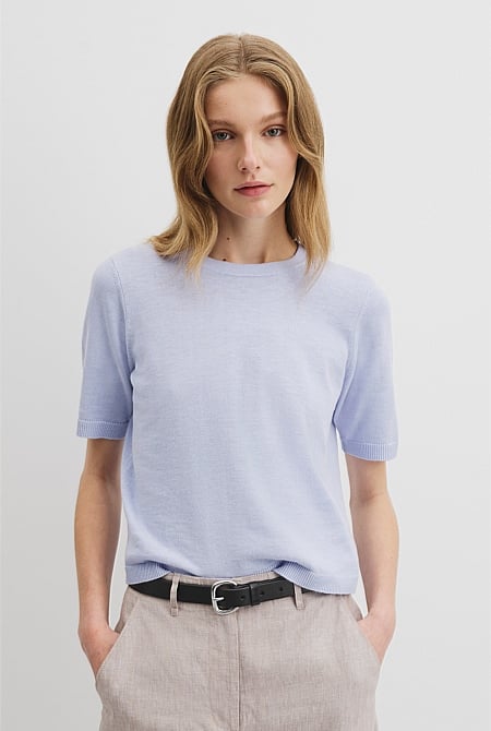 Organically Grown Cotton Linen Short Sleeve Knit T-Shirt