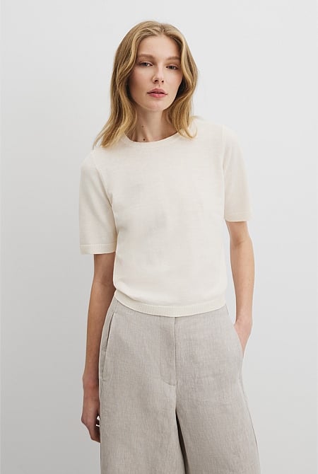 Womens Round Neck Organic Cotton Knit Asphalt